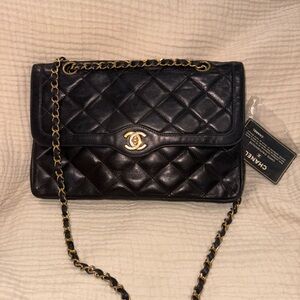 Chanel Vintage "Paris" Limited Edition Medium Double Flap Bag - Black Lambskin